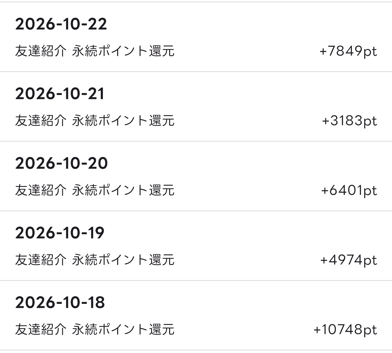エブリポイント 友だち紹介 永続ポイント還元履歴(2026年10月)
